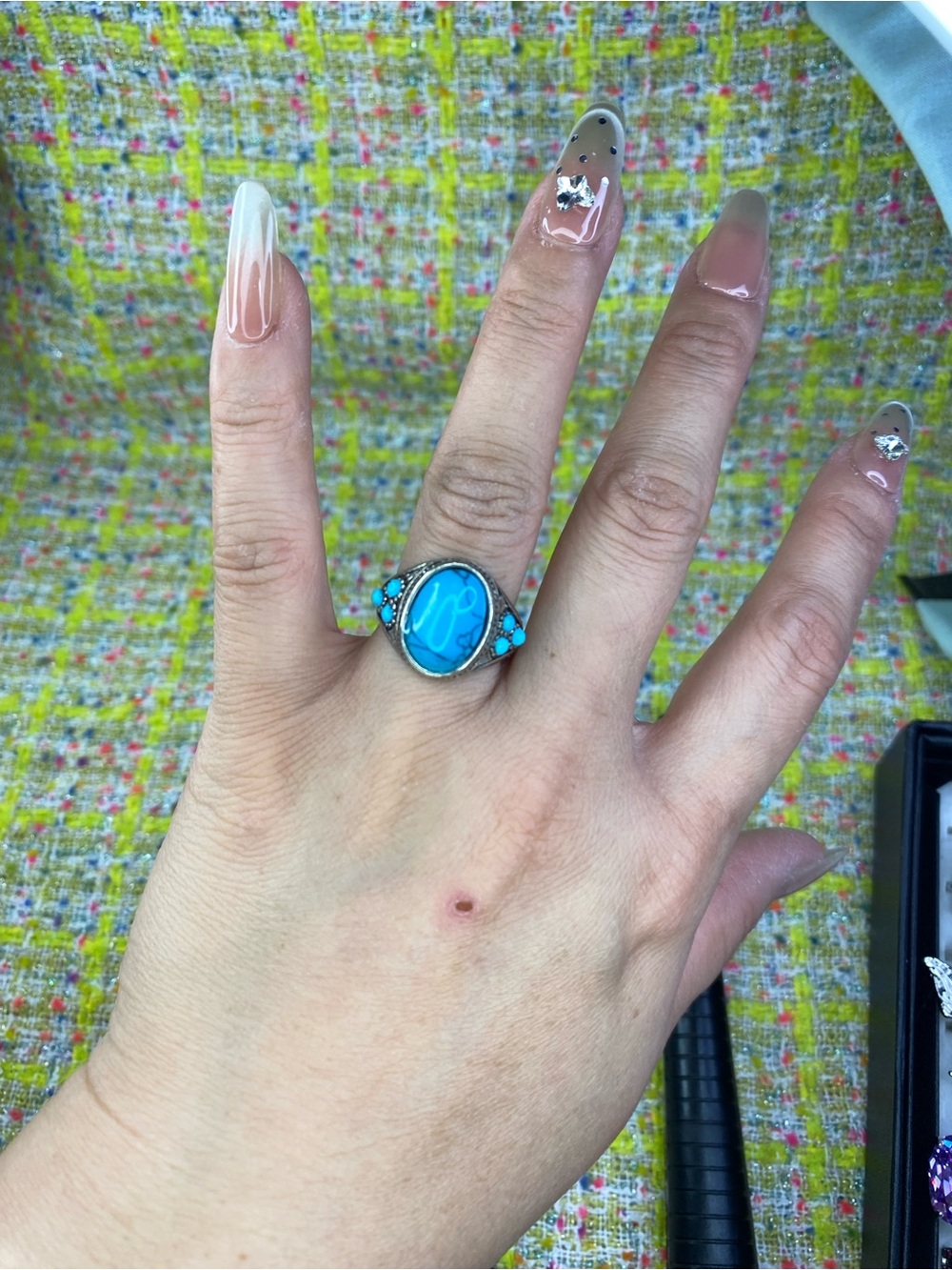 Turquoise Oval Statement Ring - Women Jewelry size 8